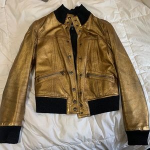 D&G Metallic Copper vLeather Bomber Jacket Size 44